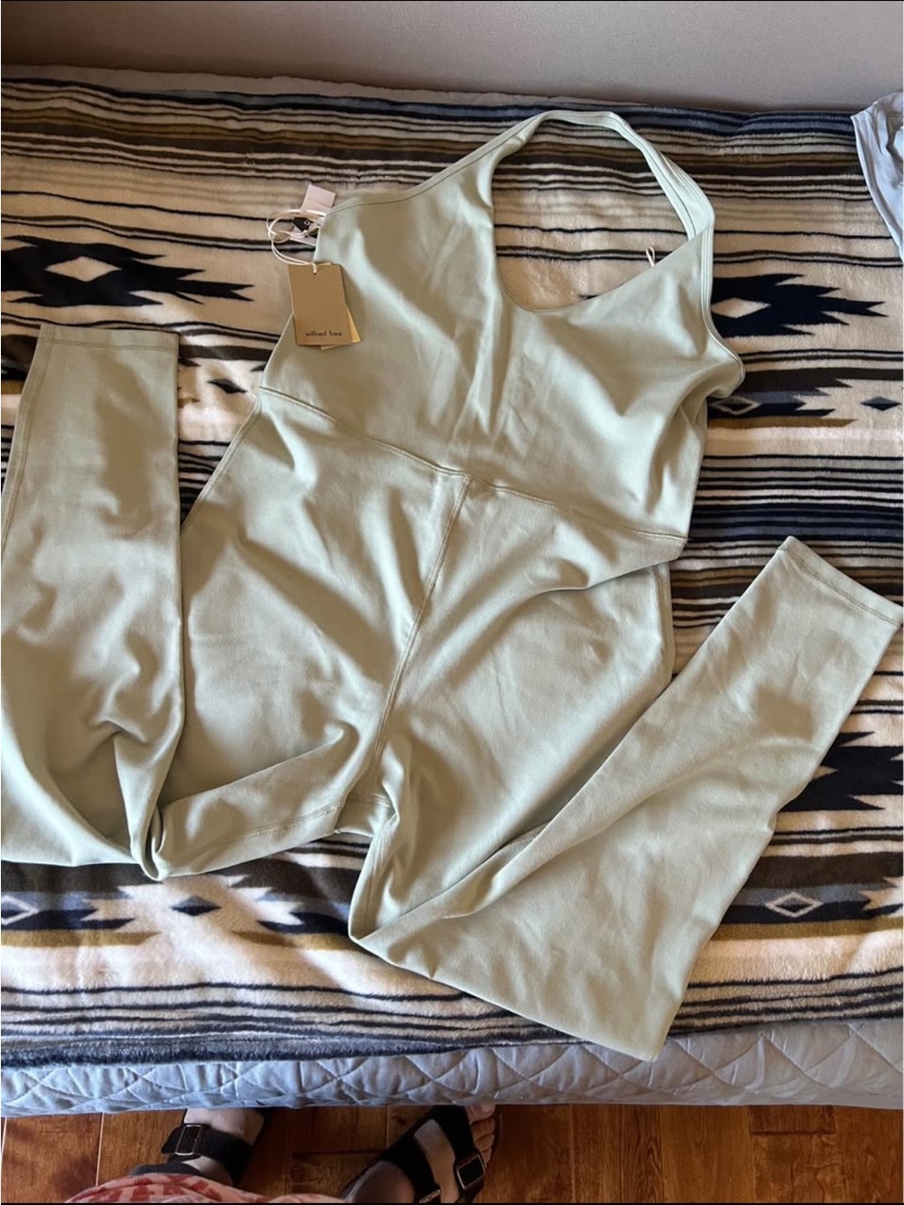 Aritzia Light Sage Halter Jumpsuit
